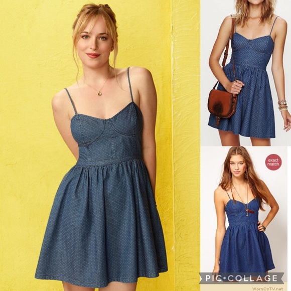 Free People Dresses & Skirts - Free People Polka Dot Chambray Denim Corset Mini Dress 100% Cotton
